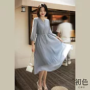 【初色】淑女輕薄飄逸夏季折袖荷葉邊裙-共3色-67895(M-XL可選) XL 藍色