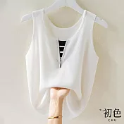 【初色】冰絲涼感拼接假兩件薄款無袖針織衫背心上衣-共2色-68081(F可選) F 白色