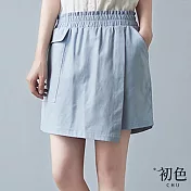 【初色】棉麻風高腰休閒闊腿短褲裙-共3色-68148(M-2XL可選) M 藍色