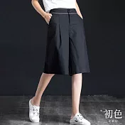 【初色】夏季薄款五分短褲西裝褲-共3色-67819(M-2XL可選) 2XL 黑色