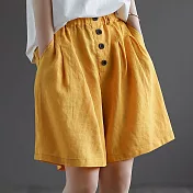 【初色】復古棉麻風寬鬆五分闊腿褲-共5色-63233(M-2XL可選) XL 黃色