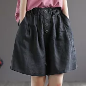 【初色】復古棉麻風寬鬆五分闊腿褲-共5色-63233(M-2XL可選) XL 黑色