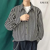 【AMIEE】日韓系經典百搭千鳥紋襯衫(男裝/KDTY-2221) L 黑色