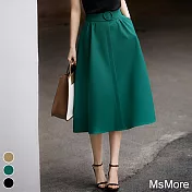 【MsMore】 優雅氣質百搭高腰顯瘦過膝半身長裙# 117113 L 綠色