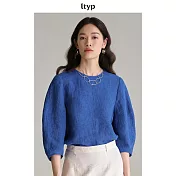 ltyp旅途原品 漢麻亞麻100%亞麻優雅休閒五分袖小衫 M L-XL  L-XL 明藍色