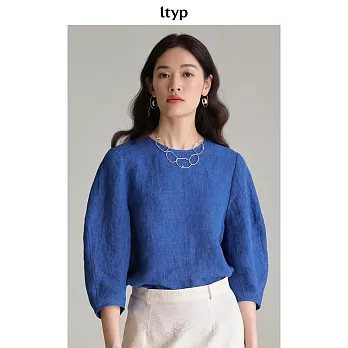 ltyp旅途原品 漢麻亞麻100%亞麻優雅休閒五分袖小衫 M L-XL  L-XL 明藍色