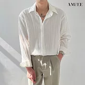 【AMIEE】皺褶條紋設計感襯衫(男裝/KDTY-C25) L 白色