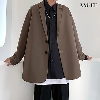 【AMIEE】韓系雅痞寬鬆百搭西裝外套(男裝/KDCY-W21) M 棕色