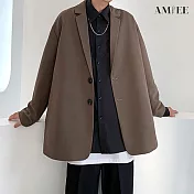 【AMIEE】韓系雅痞寬鬆百搭西裝外套(男裝/KDCY-W21) XL 棕色