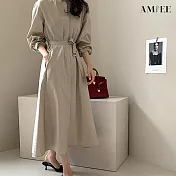 【AMIEE】古典優雅OL風系帶洋裝(KDDY-9071) XL 卡其