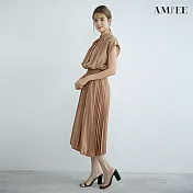 【AMIEE】甜美荷葉層次造型雪紡洋裝(KDDY-0850) M 卡其