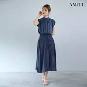 【AMIEE】甜美荷葉層次造型雪紡洋裝(KDDY-0850) M 藍灰