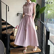 【AMIEE】氣質休閒無袖襯衫洋裝(KDDY-0326) F 粉紅
