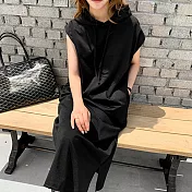 【ACheter】 韓版百搭無袖連帽寬鬆休閒連身裙洋裝# 117307 FREE 黑色