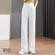 【初色】高腰寬鬆直筒休閒褲西裝褲寬褲-共2色-66993(M-2XL可選) M 白色