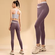 【KISSDIAMOND】高腰拼色提臀收腹彈力緊身褲(KDP-002) 2XL 紫色