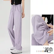 【初色】寬鬆休閒鬆緊帶運動口袋長褲寬褲-共5色-68042(M-XL可選) M 紫色