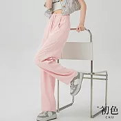 【初色】寬鬆休閒鬆緊帶運動口袋長褲寬褲-共5色-68042(M-XL可選) XL 粉色