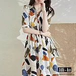 【Jilli~ko】復古塗鴉風彩色印花縮腰連衣裙 J10650  FREE 圖片色