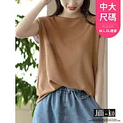 【Jilli~ko】純色寬鬆薄款冰絲麻棉針織衫 J10383  FREE 咖啡色
