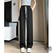 【初色】薄款寬鬆直筒休閒運動長褲寬褲-共3色-68043(M-XL可選) XL 黑色