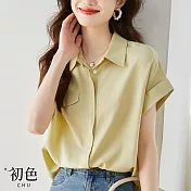 【初色】夏日輕薄翻領涼爽短袖襯衫上衣-共2色-67725(M-2XL可選) XL 黃色