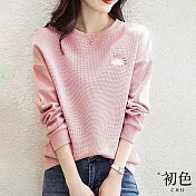 【初色】圓領雲朵刺繡休閒簡約T恤上衣-共2色-66736(M-2XL可選) XL 粉色