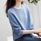 【初色】圓領雲朵刺繡休閒簡約T恤上衣-共2色-66736(M-2XL可選) XL 藍色