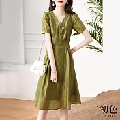 【初色】溫柔風純色氣質洋裝-綠色-67149(M-2XL可選) M 綠色