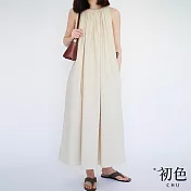 【初色】無袖圓領純色顯瘦中長裙連衣裙洋裝-共3色-67830(F可選) F 杏色