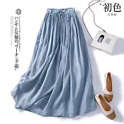 【初色】涼爽飄逸棉麻風半身裙-共3色-61626(M-2XL可選) XL 藍色