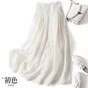 【初色】涼爽飄逸棉麻風半身裙-共3色-61626(M-2XL可選) XL 白色