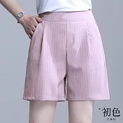 【初色】直線修飾素色休閒闊腿短褲-共3色-62668(M-2XL可選) XL 粉色