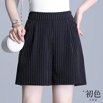 【初色】直線修飾素色休閒闊腿短褲-共3色-62668(M-2XL可選) XL 黑色