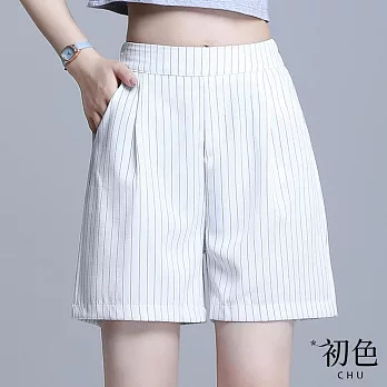 【初色】直線修飾素色休閒闊腿短褲-共3色-62668(M-2XL可選) XL 白色