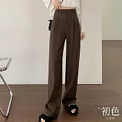 【初色】高腰垂感雙口袋修身闊腿西裝褲-共5色-66995(M-2XL可選) L 咖啡色