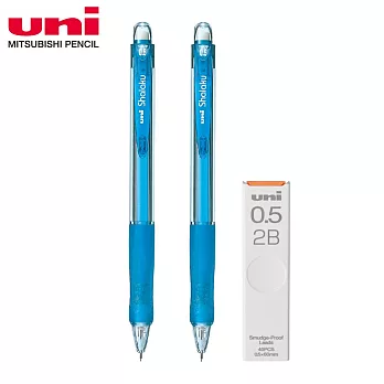 (2筆1芯)UNI 抗污鉛芯0.5-2B + Shalaku M5-100 寫樂自動鉛筆  透明淺藍