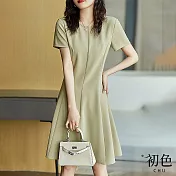【初色】簡約純色收腰連身洋裝-淺綠色-66961(M-2XL可選) M 淺綠色