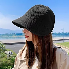 【EZlife】簡約時尚風束口遮陽防曬帽 華夫格款─黑色