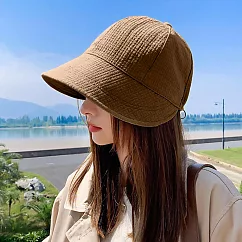 【EZlife】簡約時尚風束口遮陽防曬帽 華夫格款─咖啡色