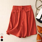 【ACheter】 短褲薄款高腰顯瘦寬鬆直筒小個子休閒涼爽五分褲# 117483 M 西瓜紅色