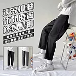【KISSDIAMOND】文青風酷涼冰絲寬鬆版九分褲(KDP-033) L 黑色