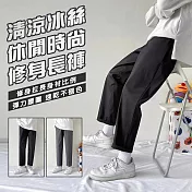 【KISSDIAMOND】文青風酷涼冰絲寬鬆版九分褲(KDP-033) 2XL 黑色