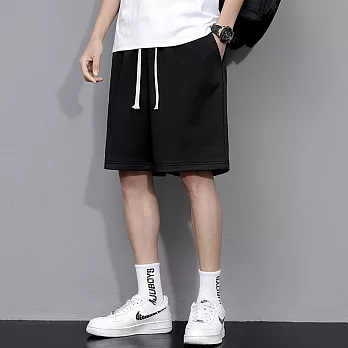 【KISSDIAMOND】休閒寬鬆透氣運動風男裝短褲(KDP-9998) L 黑色