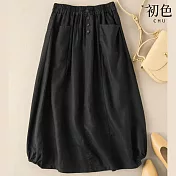 【初色】棉麻風復古氣質高腰半身A字裙-共4色-67560(M-2XL可選) L 黑色