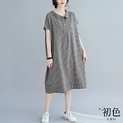 【初色】娃娃領文藝格紋洋裝-共2色-67563(F可選) F 黑色