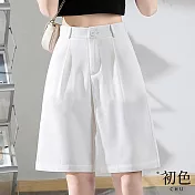 【初色】高腰闊腿顯瘦西裝短褲-共2色-60509(M-2XL可選) 2XL 白色