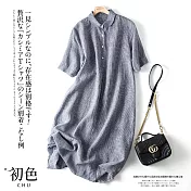 【初色】日系復古格子棉麻風襯衫洋裝-共3色-61604(M-2XL可選) L 藍白小格