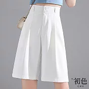 【初色】涼感高腰寬鬆A字西裝五分褲-共2色-62090(M-2XL可選) 2XL 白色