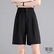 【初色】涼感高腰寬鬆A字西裝五分褲-共2色-62090(M-2XL可選) 2XL 黑色